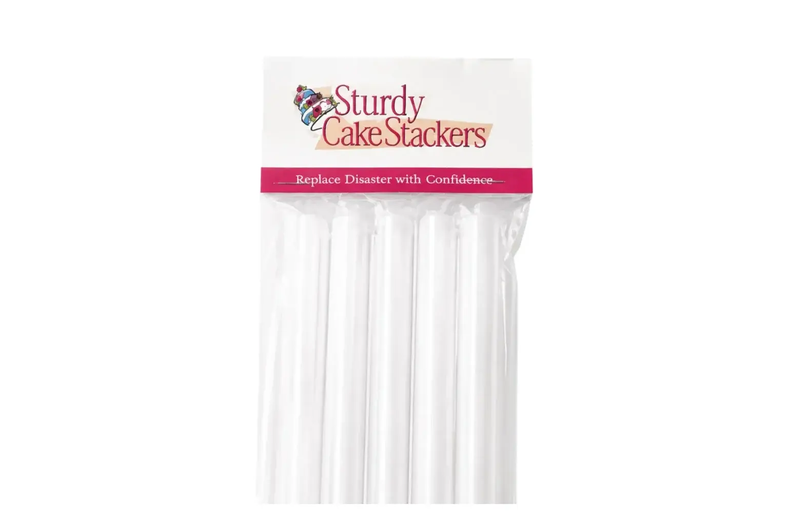 A pack of Sturdy Cake Stackers poly dowels.